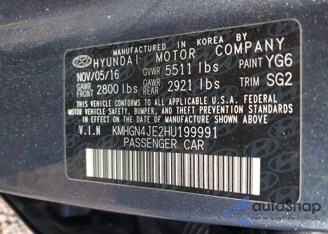 2017 Genesis G80 3.8 from USA, damaged, VIN KMHGN4JE2HU199991